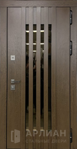 Фото «Коричневая входная дубовая дверь с зеркалом №13»